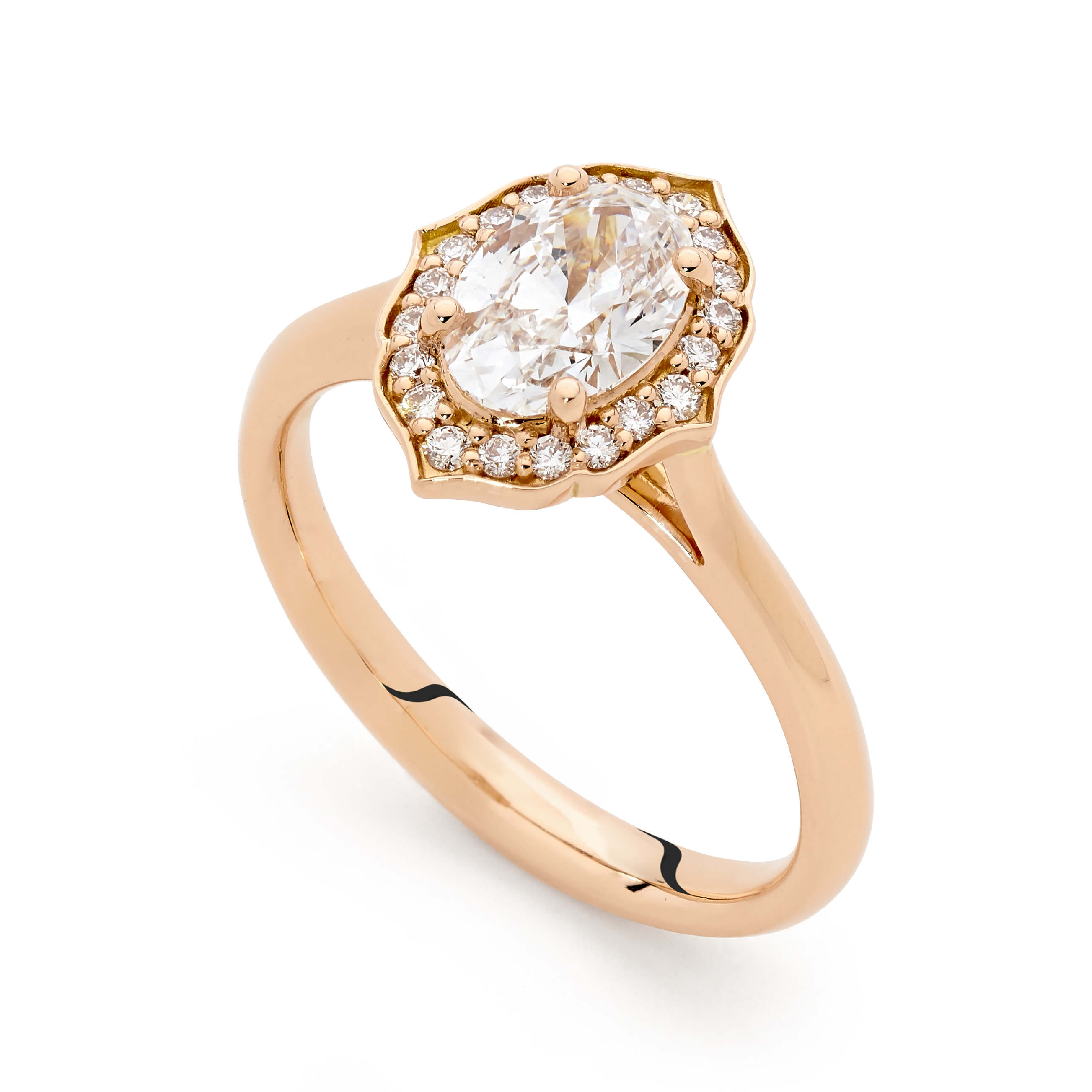 18ct Rose Gold Oval Fancy Halo Ring